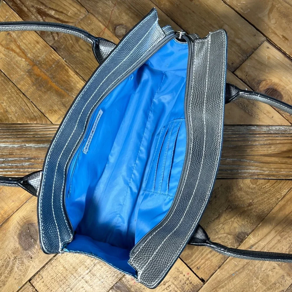 Tommy Hilfiger Silver Gray Faux Lizard Leather Shoulder Bag Purse Handbag - Picture 6 of 7